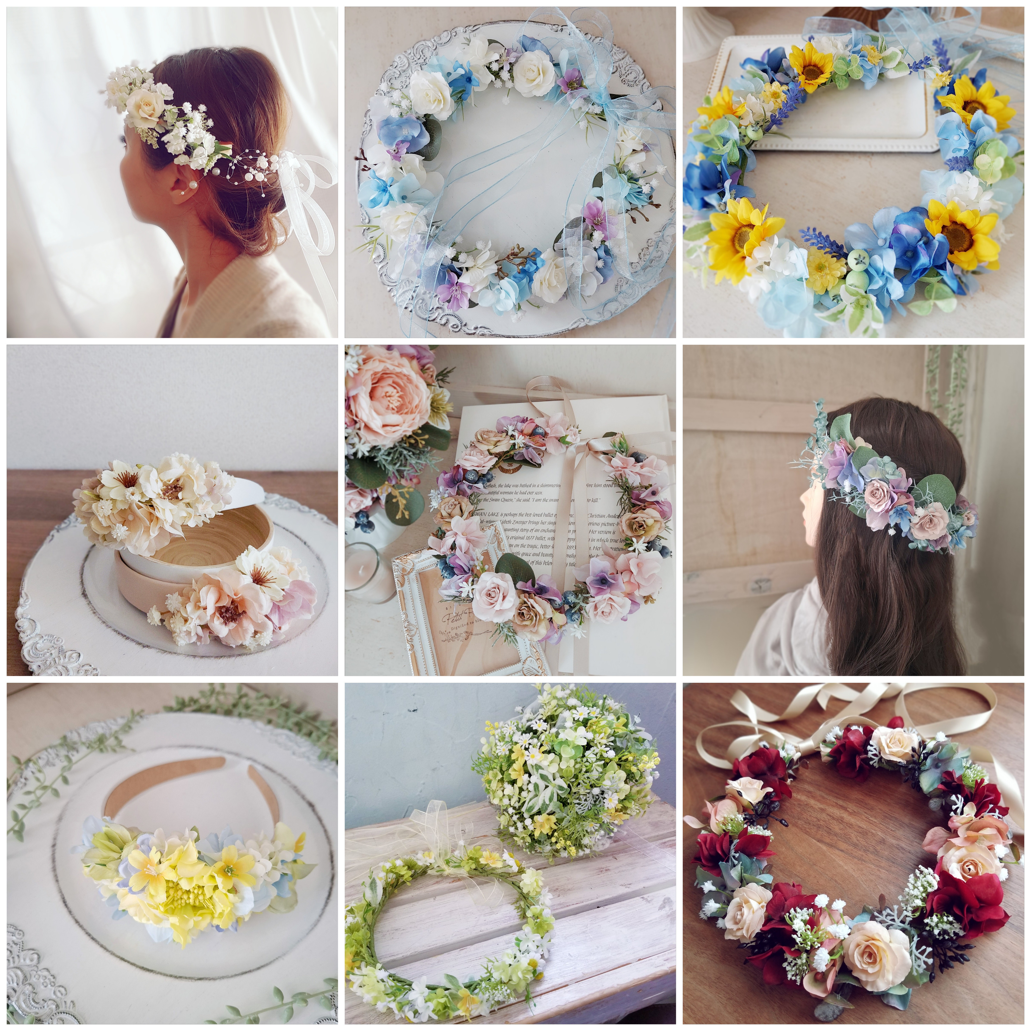 ドレスに合わせてオーダー花冠│ウェディング・結婚式・ブライダル│リースになる花かんむり　造花　花輪　ウェディング2025