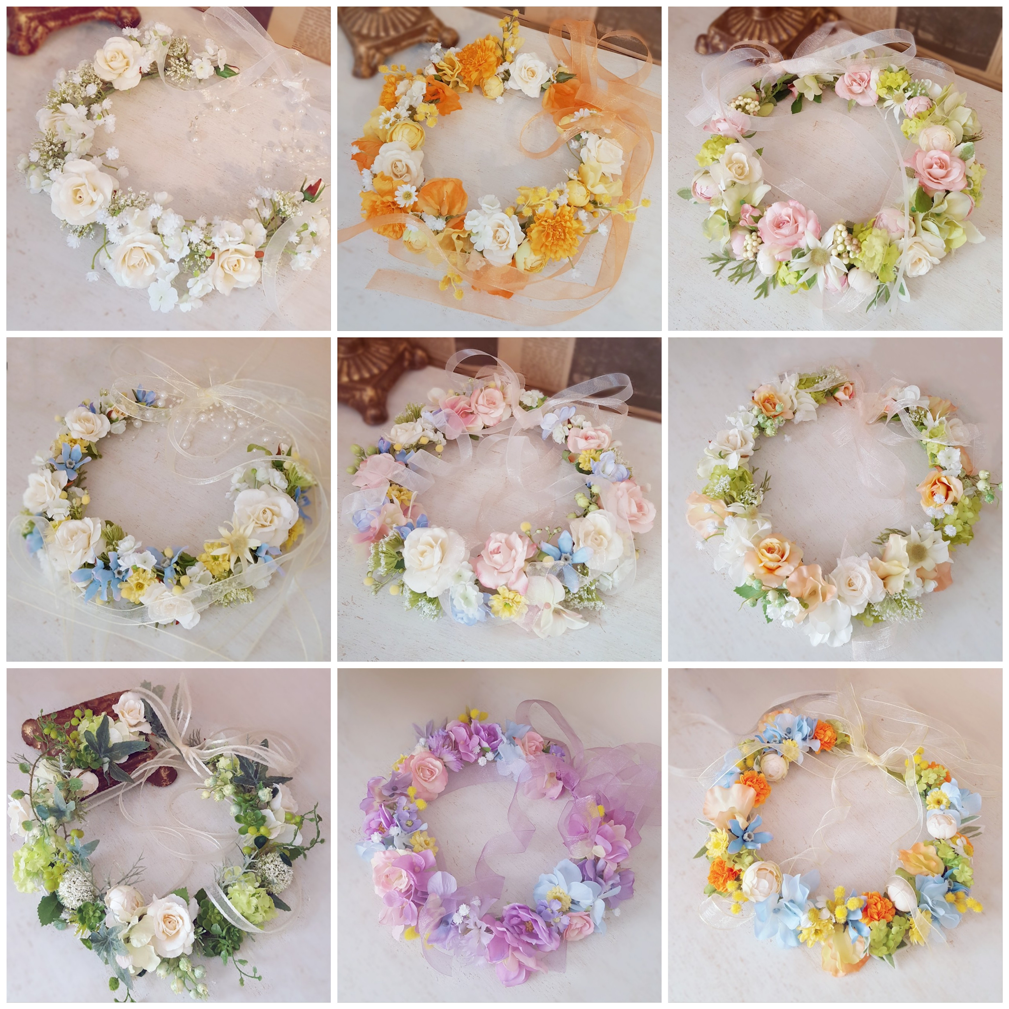 ドレスに合わせてオーダー花冠│ウェディング・結婚式・ブライダル│リースになる花かんむり　造花　花輪　ウェディング2025