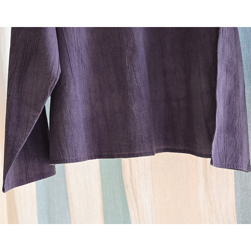 絞り染め綿麻Tシャツ　丸襟綿麻シャツ　長袖Tシャツ　3色　フリーサイズ　L610