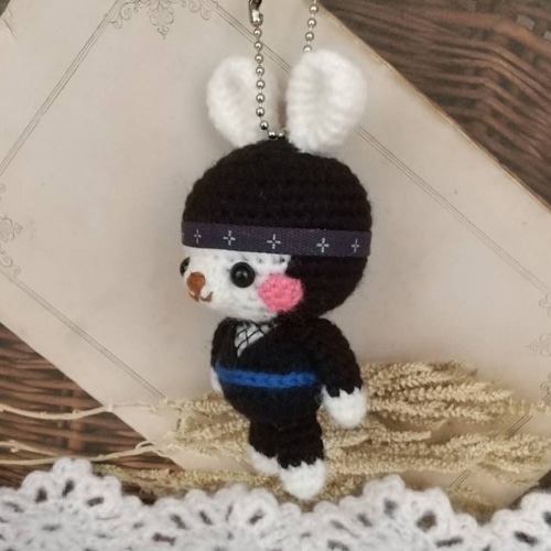 ニンニン忍者＊白うさぎさん＊編みぐるみキーホルダー