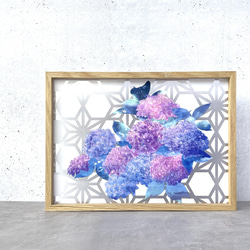透明水彩画 紫陽花（あじさい）F10サイズ 額縁付 原画 新築・引越し