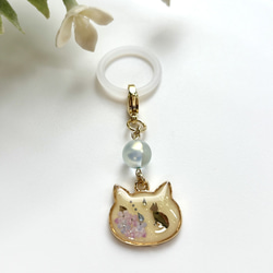 再販 レジン 螺鈿細工風の猫ちゃん アンブレラマーカー 傘・日傘