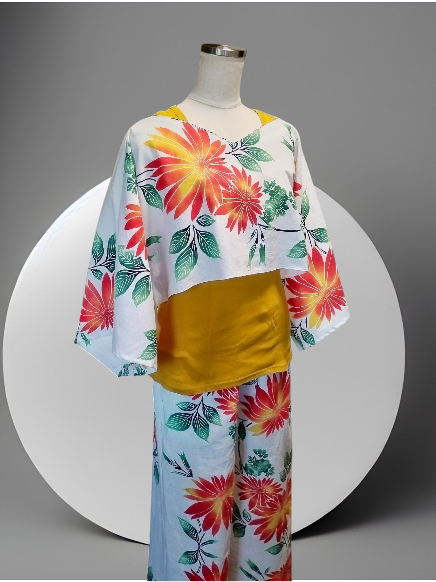 浴衣リメイクセットアップ～オレンジ花～