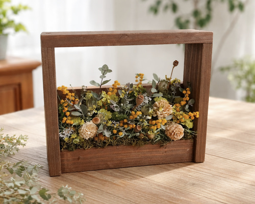 木製フレーム入り ドライフラワー バラ インテリアアート ドライフラワーの木製フレームアレンジメント ドライフラワー -残香
