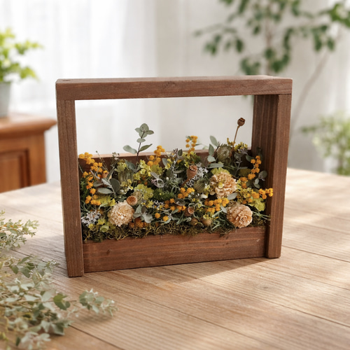 ドライフラワーの木製フレームアレンジメント ドライフラワー -残香