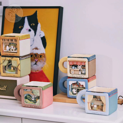 白磁立体コラージュアートカップ《樹の中の街》【siony】 マグカップ