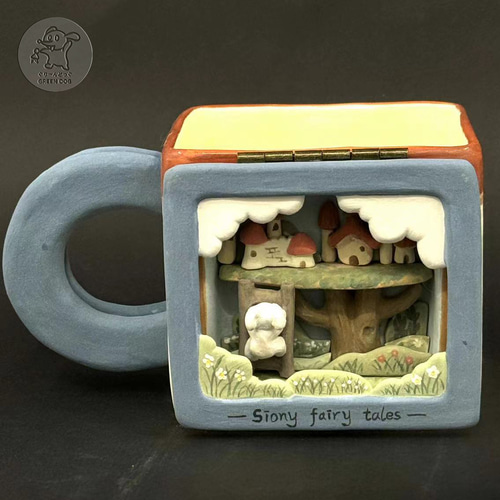 白磁立体コラージュアートカップ《樹の中の街》【siony】 マグカップ