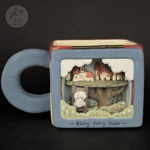 白磁立体コラージュアートカップ《樹の中の街》【siony】 マグカップ