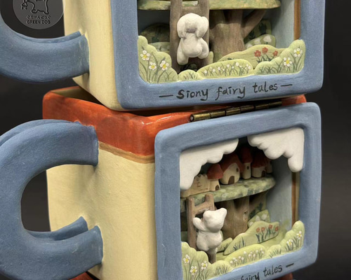 白磁立体コラージュアートカップ《樹の中の街》【siony】 マグカップ