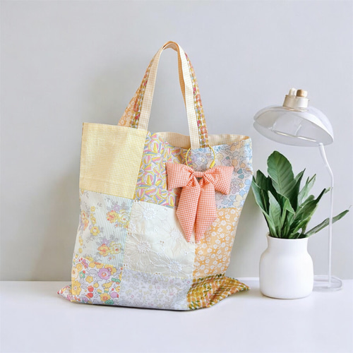 TB00 リバティプリントで作ったパッチワークのトートバッグ イエロー系