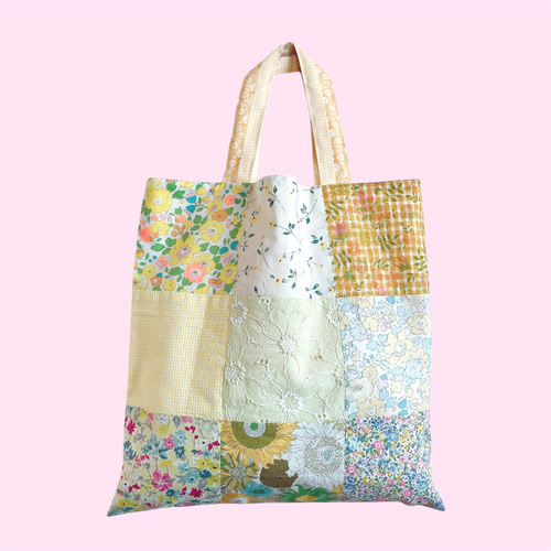 TB00 リバティプリントで作ったパッチワークのトートバッグ イエロー系