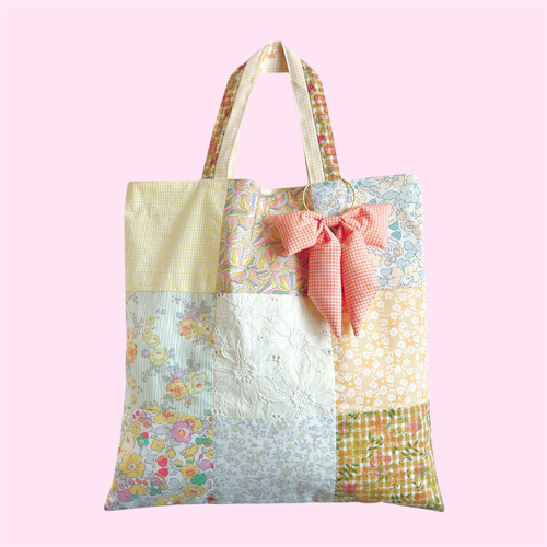 TB00 リバティプリントで作ったパッチワークのトートバッグ イエロー系