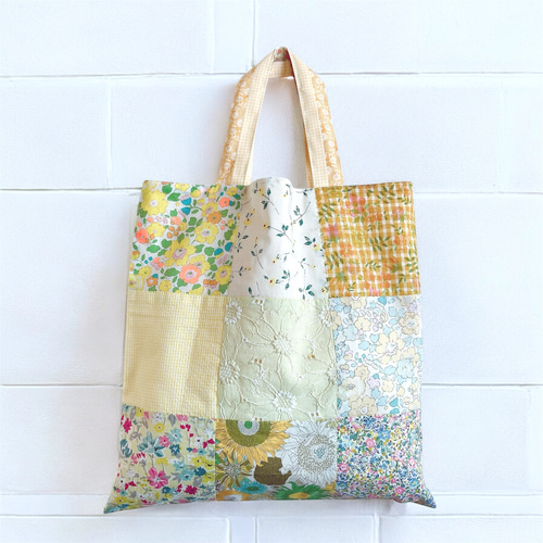 TB00 リバティプリントで作ったパッチワークのトートバッグ イエロー系