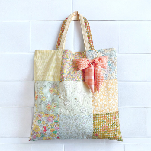 TB00 リバティプリントで作ったパッチワークのトートバッグ イエロー系