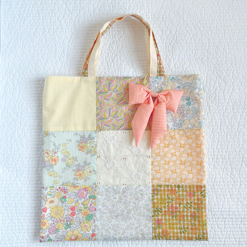 TB00 リバティプリントで作ったパッチワークのトートバッグ イエロー系