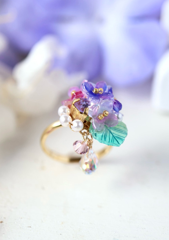 紫陽花しゃらりん*リング　　ギフト ラッピング 花 2枚目の画像