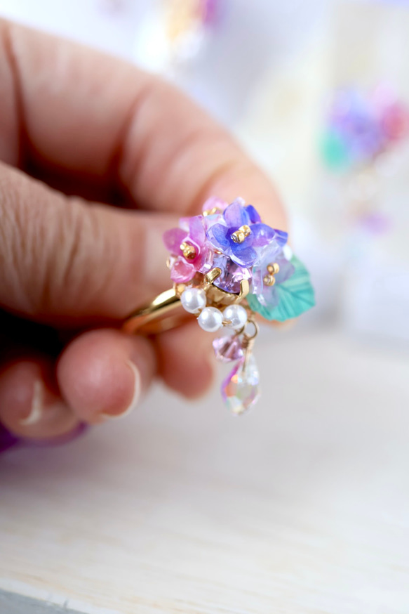 紫陽花しゃらりん*リング　　ギフト ラッピング 花 6枚目の画像