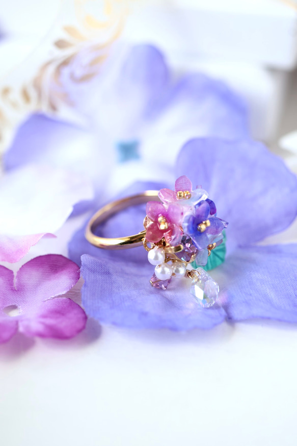 紫陽花しゃらりん*リング　　ギフト ラッピング 花 1枚目の画像