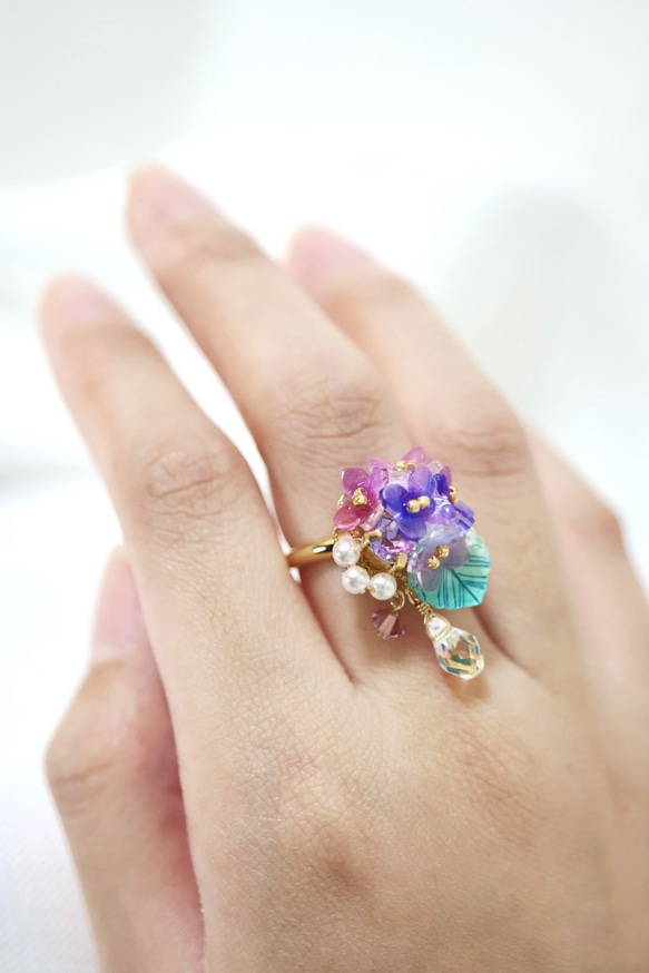 紫陽花しゃらりん*リング　　ギフト ラッピング 花 4枚目の画像