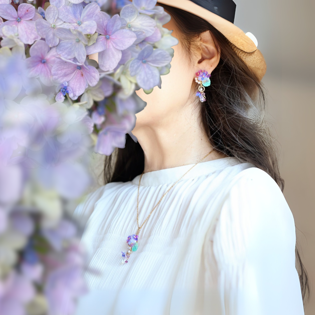 《セット割》紫陽花しゃらりん*ピアス／イヤリング＋ネックレス