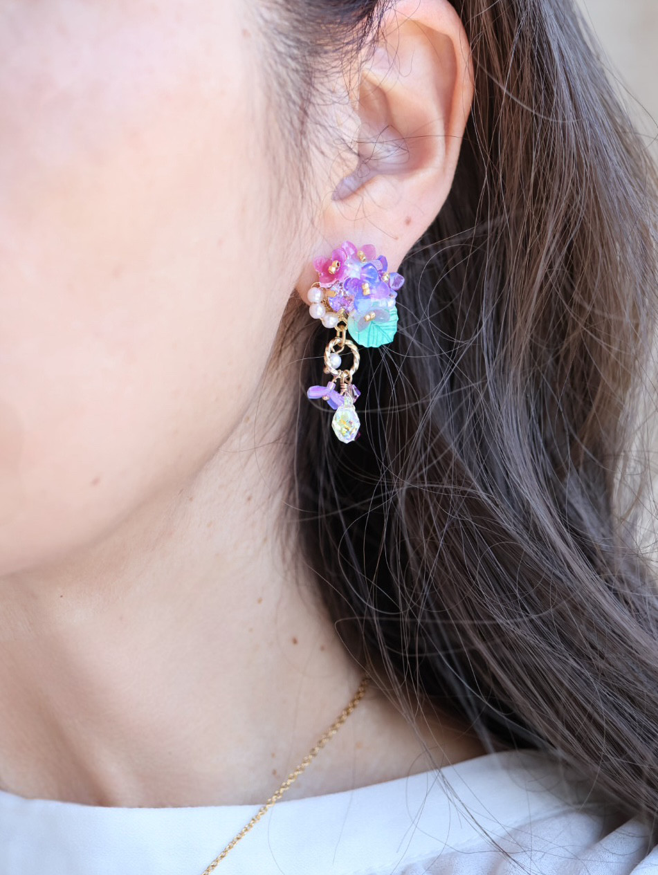 《セット割》紫陽花しゃらりん*ピアス／イヤリング＋ネックレス