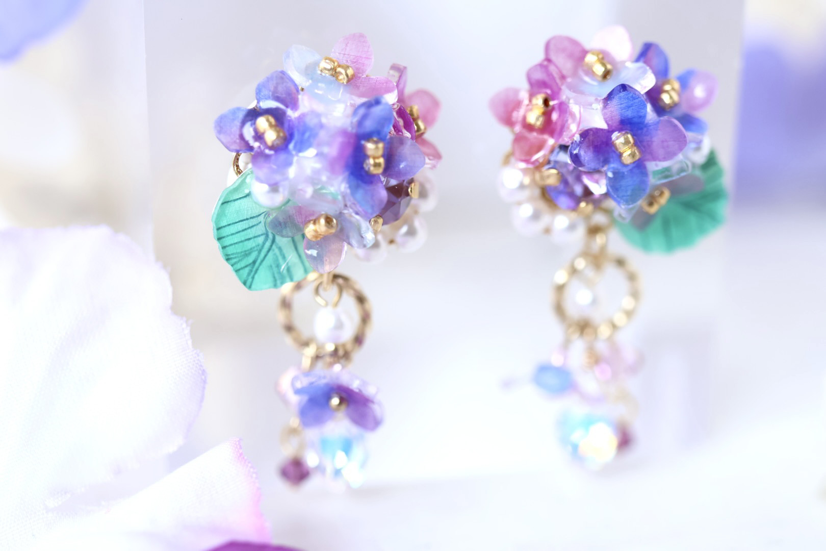 《セット割》紫陽花しゃらりん*ピアス／イヤリング＋ネックレス