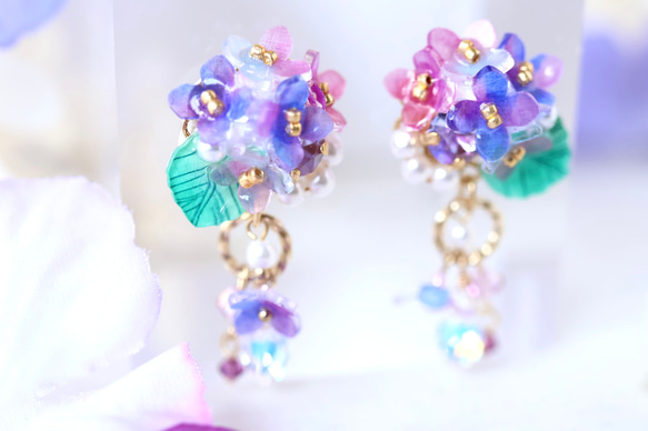 《セット割》紫陽花しゃらりん*ピアス／イヤリング＋ネックレス 8枚目の画像
