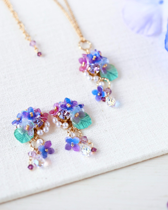 《セット割》紫陽花しゃらりん*ピアス／イヤリング＋ネックレス 20枚目の画像