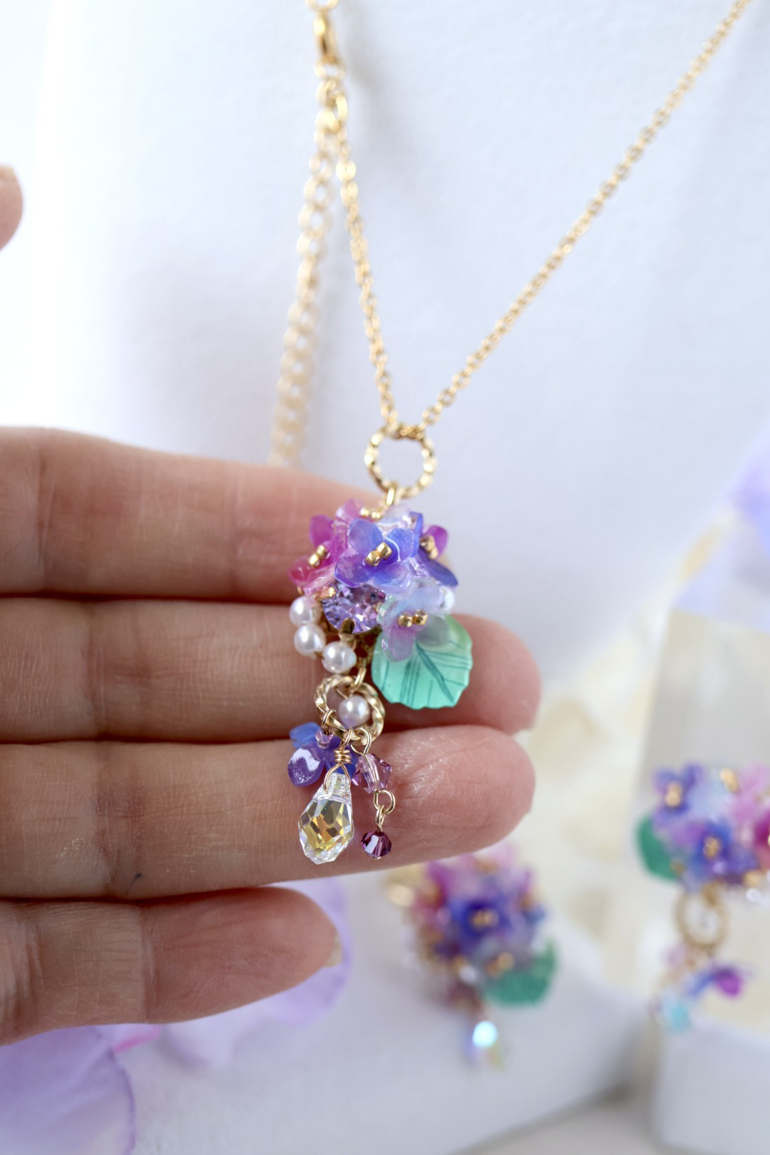 《セット割》紫陽花しゃらりん*ピアス／イヤリング＋ネックレス