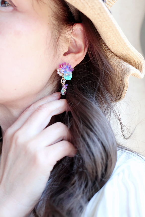 《セット割》紫陽花しゃらりん*ピアス／イヤリング＋ネックレス 5枚目の画像