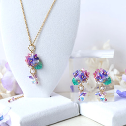 《セット割》紫陽花しゃらりん*ピアス／イヤリング＋ネックレス 2枚目の画像