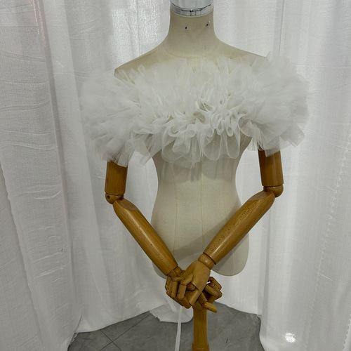 取り外しオフショルダー オフホワイト ソフトチュール 編み上げ 前撮り  