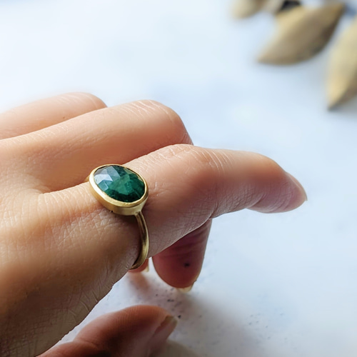 SALE】一点物 K18GP艶消し Silver925 11.5号 エメラルドリング 大人の