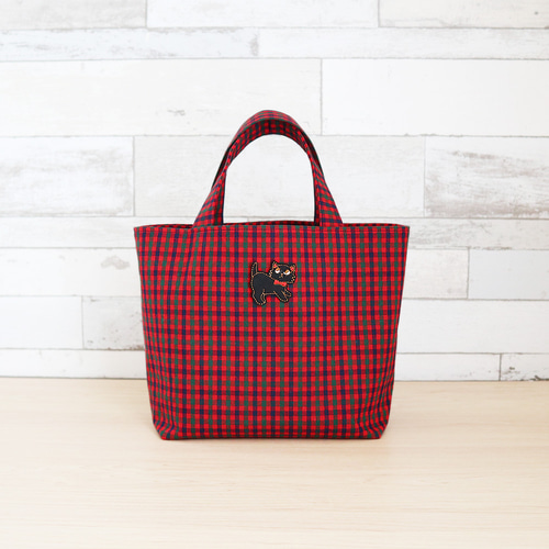 クロねこワッペン付き】 ファミリア風 赤チェック タータンチェック