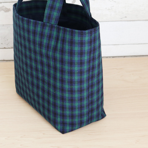 クロねこワッペン付き】 ファミリア風 緑チェック タータン