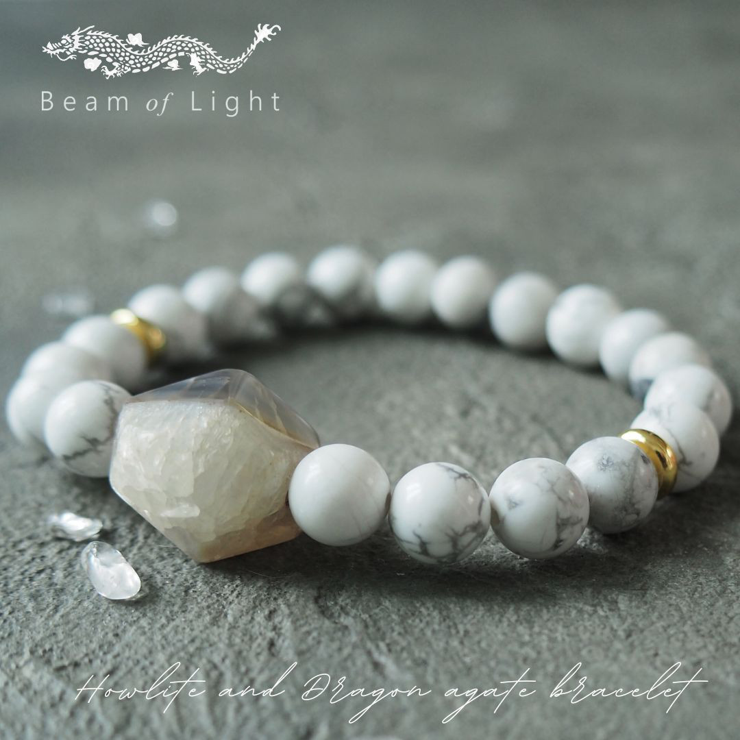 龍とのご縁を繋ぎ、ご加護を頂く龍紋瑪瑙（ドラゴンアゲート）とハウライトのブレス