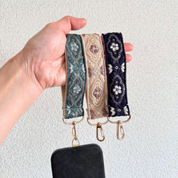 印度刺繡絲帶手帶智慧型手機吊帶經典花朵 第11張的照片