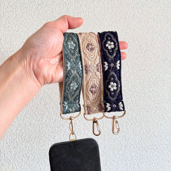 印度刺繡絲帶手帶智慧型手機吊帶經典花朵 第11張的照片