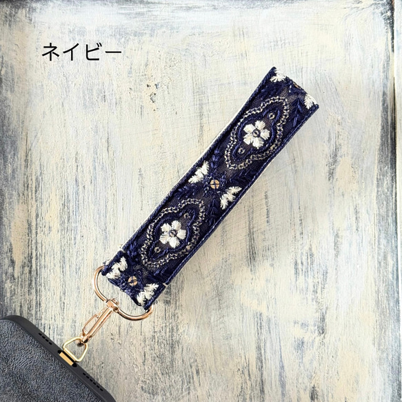 印度刺繡絲帶手帶智慧型手機吊帶經典花朵 第9張的照片