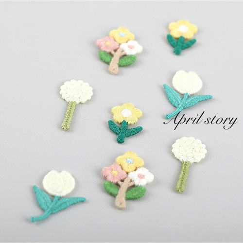 8枚セット／ナチュラルカラーのお花刺繍ワッペン/たんぽぽ
