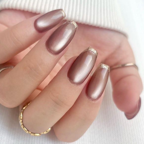 シンプル×マグネット ネイルチップ 普段使い フレンチ ベージュ 成人式