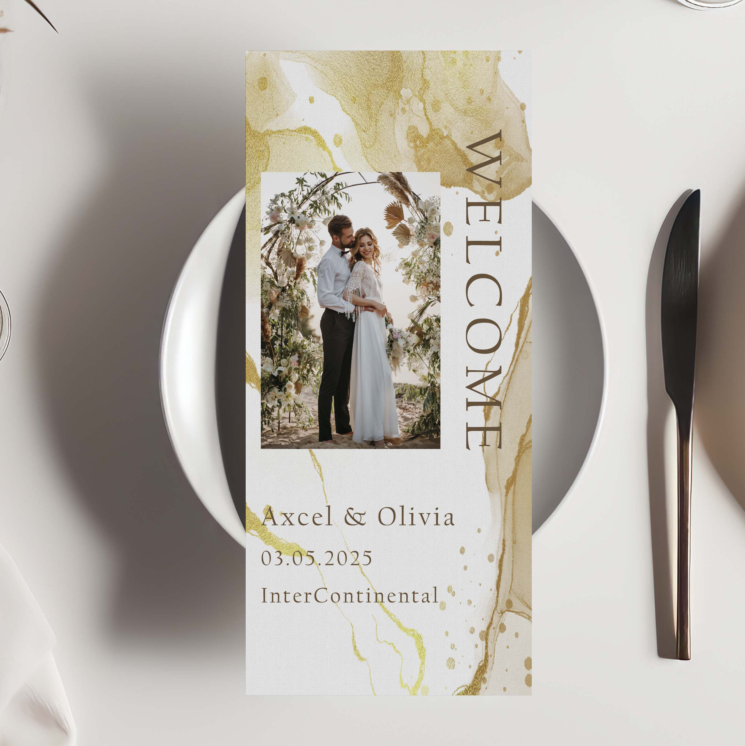 席次表三つ折り  メニュー　シンプル/写真/大人/ミモザ/イエロー