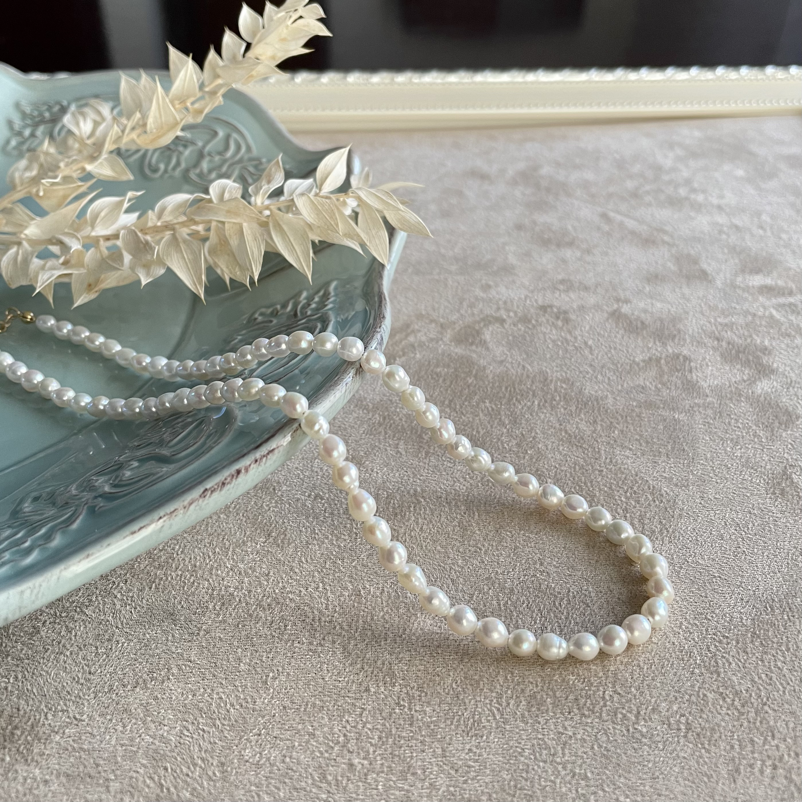 淡水パールバロック〜ライス5mm＊14kgfショートネックレス＊金属アレルギー対応