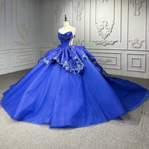 チュール プリンセスタイン 宝石色ブルー 優雅エレガント バックリボン