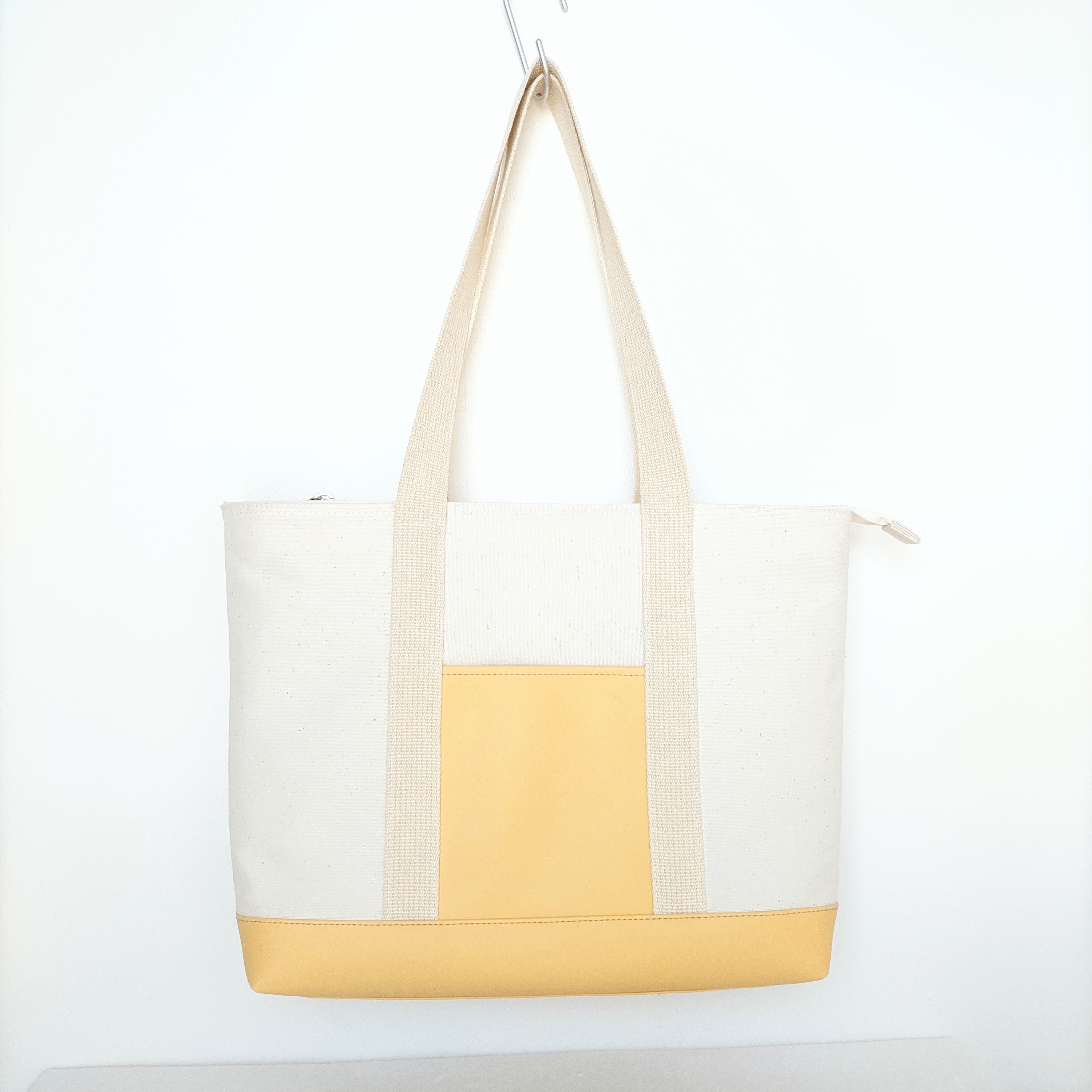 帆布と合皮を使ったトートバッグ　生成り×イエロー