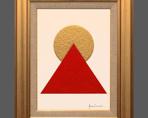 古代の神秘△ピラミッドパワー赤富士△がんどうあつし肉筆油絵画F4油彩