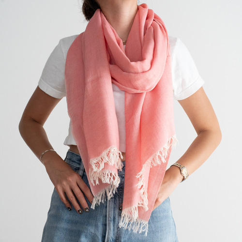 播州織 コットンリネン大判ストール ピンク 透け感/ショール ストール