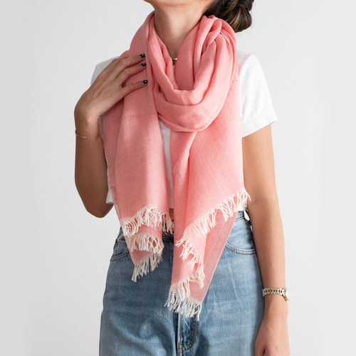 播州織 コットンリネン大判ストール ピンク 透け感/ショール ストール