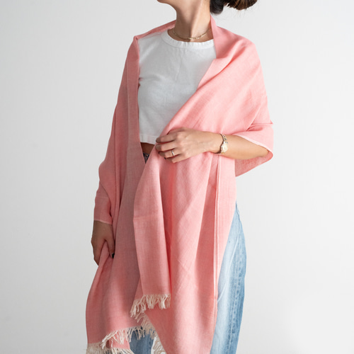播州織 コットンリネン大判ストール ピンク 透け感/ショール ストール