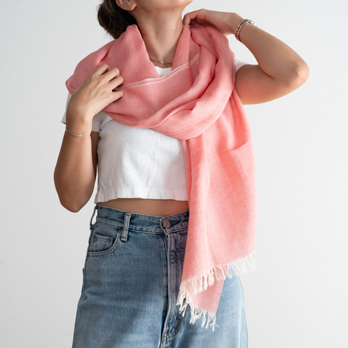 播州織 コットンリネン大判ストール ピンク 透け感/ショール ストール